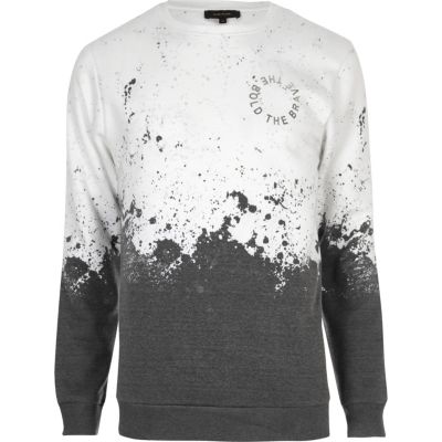 White faded splatter print sweatshirt